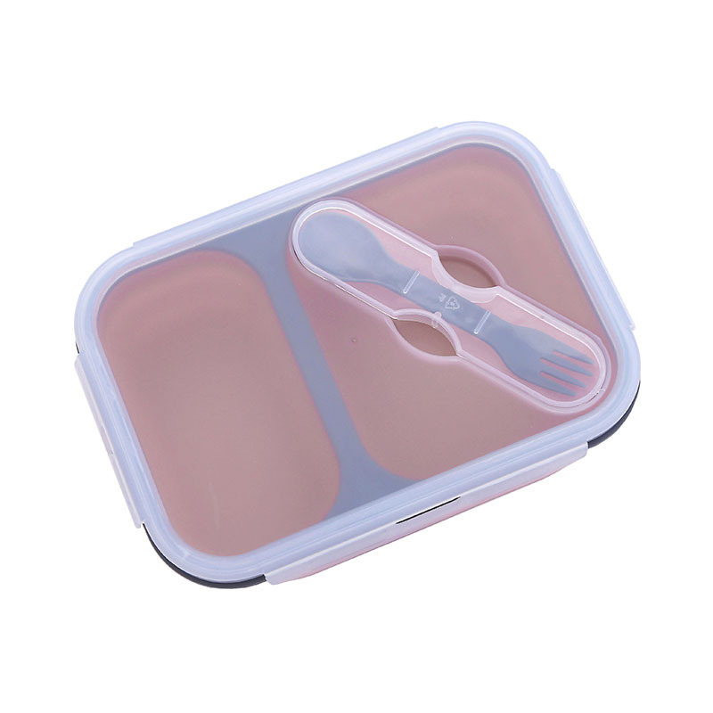 Сгъваема силиконова кутия за обяд с двойни отделения, квадратна форма, 301–500 мл, задържа топлината, не е подходяща за микровълнова