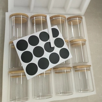 12-частен комплект стъклени буркани с бамбукови капачки, боросиликатно стъкло, плътно уплътнение за подправки и сушени плодове, обем 800–1000 ml