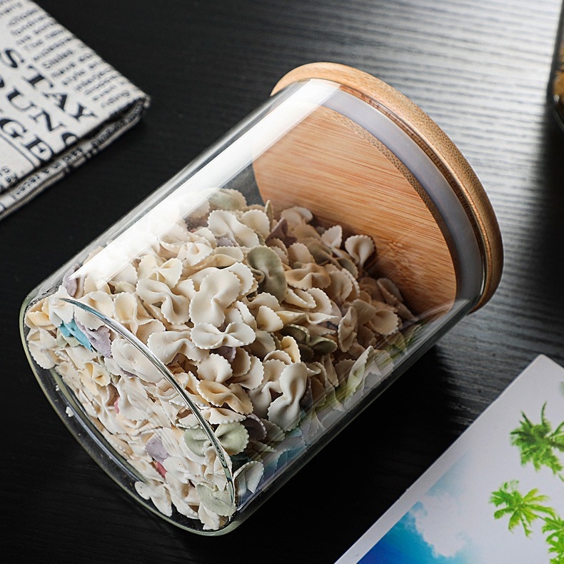 12-частен комплект стъклени буркани с бамбукови капачки, боросиликатно стъкло, плътно уплътнение за подправки и сушени плодове, обем 800–1000 ml