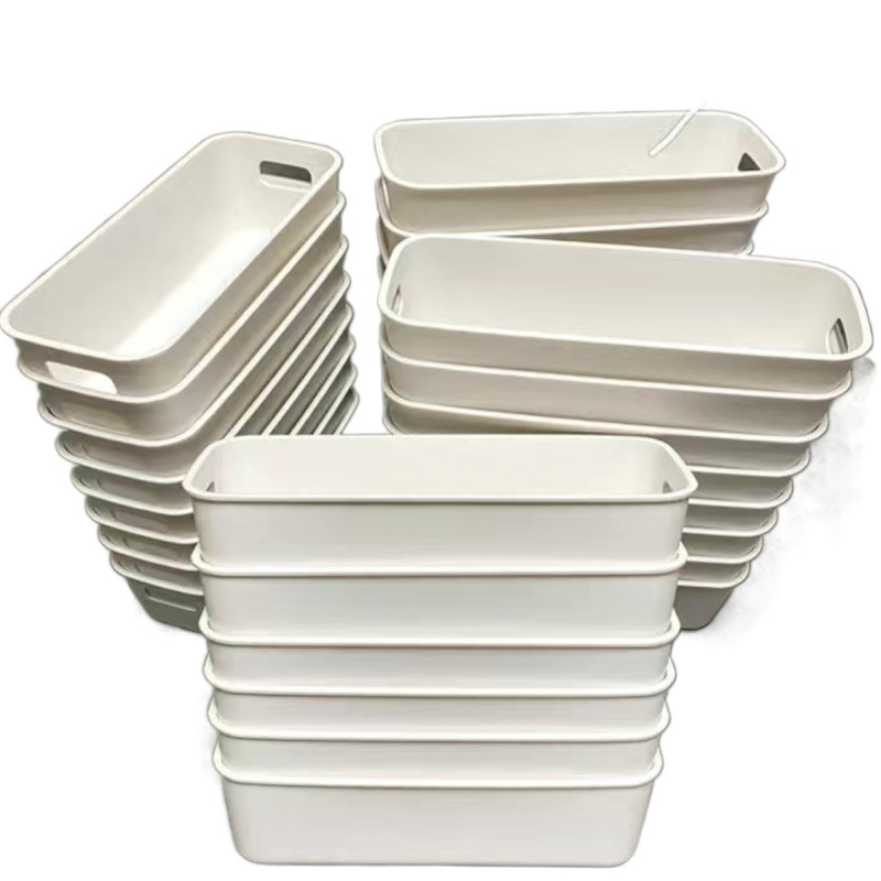 Μακρύς ορθογώνιος ανοιχτός οργανωτής αποθήκευσης με διαχωριστικά, πλαστικός, για γραφείο, 2 διαμερίσματα για σνακ και θήκες κινητών