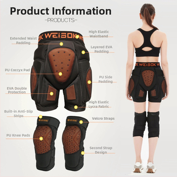 Lyžiarske a snowboardové bedrové a kolenné chrániče, vnútorné nosenie, PU/EVA/Lycra, Weisok/weisike značka