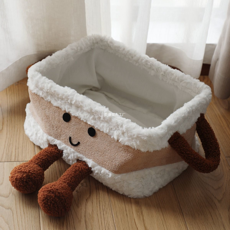 Κουτί αποθήκευσης σνακ με χαριτωμένο καρτούν σχέδιο, υφασμάτινο, με χειρολαβή, 18 L χωρητικότητα, μοτίβο ξύλου, ιαπωνικό στυλ