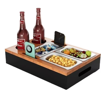 Ξύλινο επιτραπέζιο κουτί αποθήκευσης για σνακ και ποτά, με διαχωριστικά, χωρίς καπάκι, πολυλειτουργικό