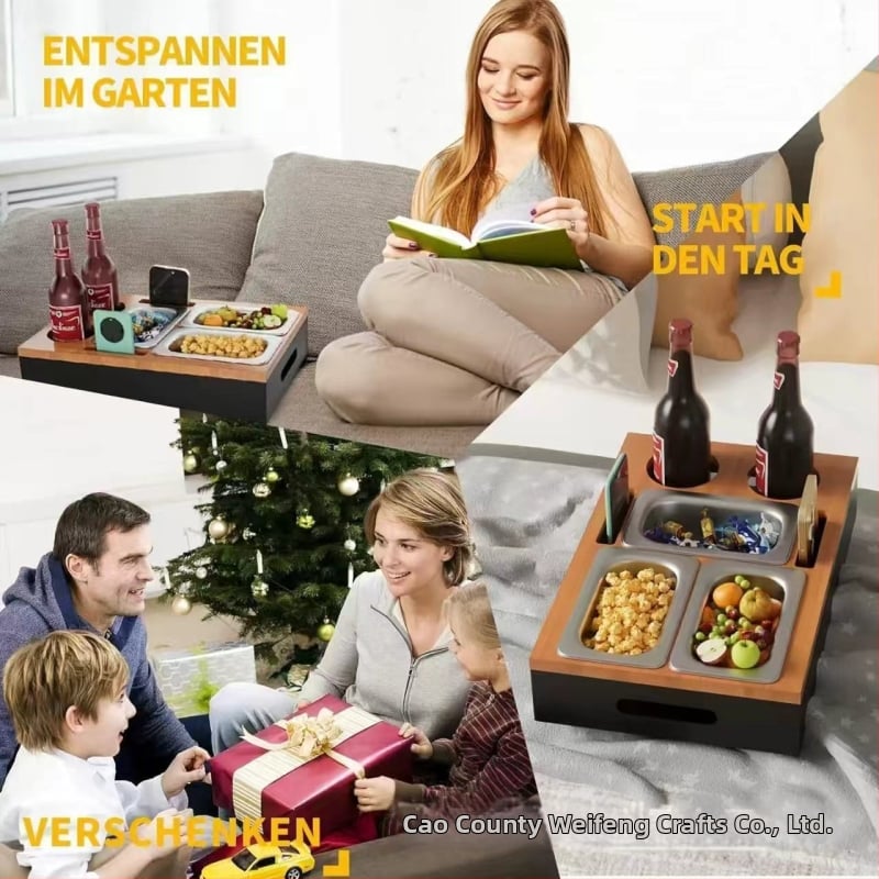 Ξύλινο επιτραπέζιο κουτί αποθήκευσης για σνακ και ποτά, με διαχωριστικά, χωρίς καπάκι, πολυλειτουργικό