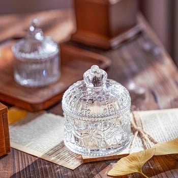 Γυάλινο βάζο γλυκίσματα με ανάγλυφο στέμμα, μοντέρνο μινιμαλιστικό κυκλικό σχέδιο (Υλικό: γυαλί; Χωρητικότητα: <300 ml; Σχήμα: στρογγυλό; Στυλ: μοντέρνο και μινιμαλιστικό; Προέλευση: Ανχουϊ)