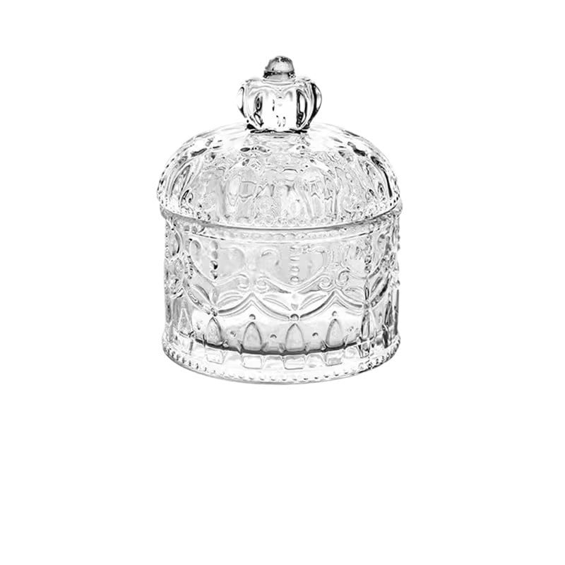 Γυάλινο βάζο γλυκίσματα με ανάγλυφο στέμμα, μοντέρνο μινιμαλιστικό κυκλικό σχέδιο (Υλικό: γυαλί; Χωρητικότητα: <300 ml; Σχήμα: στρογγυλό; Στυλ: μοντέρνο και μινιμαλιστικό; Προέλευση: Ανχουϊ)