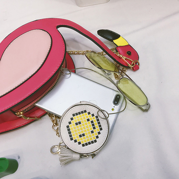 Flamingo karikatura crossbody torba od PU kože, zatvaranje na zip, pamukova podstava, unutarnji džepovi: džep na zip, džep za telefon, džep za osobnu iskaznicu — ljeto 2020