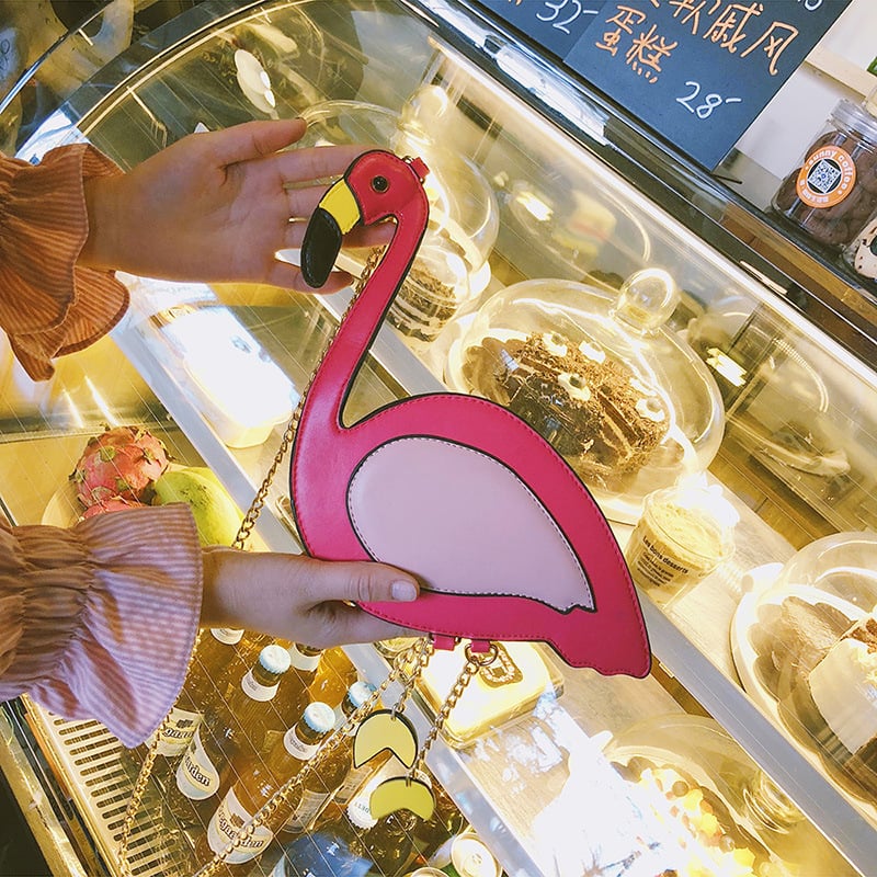Flamingo karikatura crossbody torba od PU kože, zatvaranje na zip, pamukova podstava, unutarnji džepovi: džep na zip, džep za telefon, džep za osobnu iskaznicu — ljeto 2020