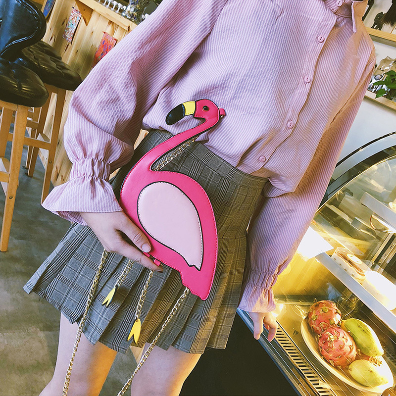 Flamingo karikatura crossbody torba od PU kože, zatvaranje na zip, pamukova podstava, unutarnji džepovi: džep na zip, džep za telefon, džep za osobnu iskaznicu — ljeto 2020