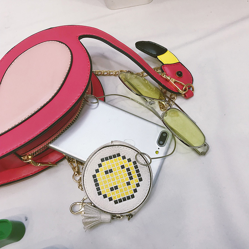 Flamingo karikatura crossbody torba od PU kože, zatvaranje na zip, pamukova podstava, unutarnji džepovi: džep na zip, džep za telefon, džep za osobnu iskaznicu — ljeto 2020