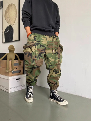 FUIV 8832 Hong Kong stil jogger hlače s manžetom, srednji struk, poliester, ljeto 2024