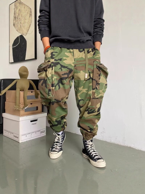 FUIV 8832 Hong Kong stil jogger hlače s manžetom, srednji struk, poliester, ljeto 2024