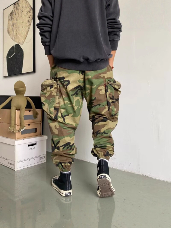 FUIV 8832 Hong Kong stil jogger hlače s manžetom, srednji struk, poliester, ljeto 2024