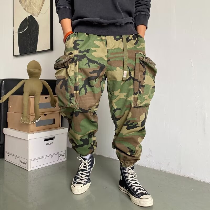 FUIV 8832 Hong Kong stil jogger hlače s manžetom, srednji struk, poliester, ljeto 2024