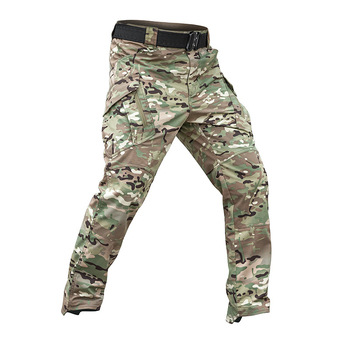 Камуфлажни тренировъчни панталони, памук-смес, дишащи, износоустойчиви при триене, ветроустойчиви и влагоотводящи, целогодишни; подходящи за бягане, колоездене, туризъм и стрелба