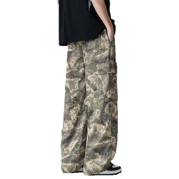 Мъжки камуфлажни панталони с прави крачоли, средна талия, лека дишаща смес Lyocell-полиестер-памук, множество джобове