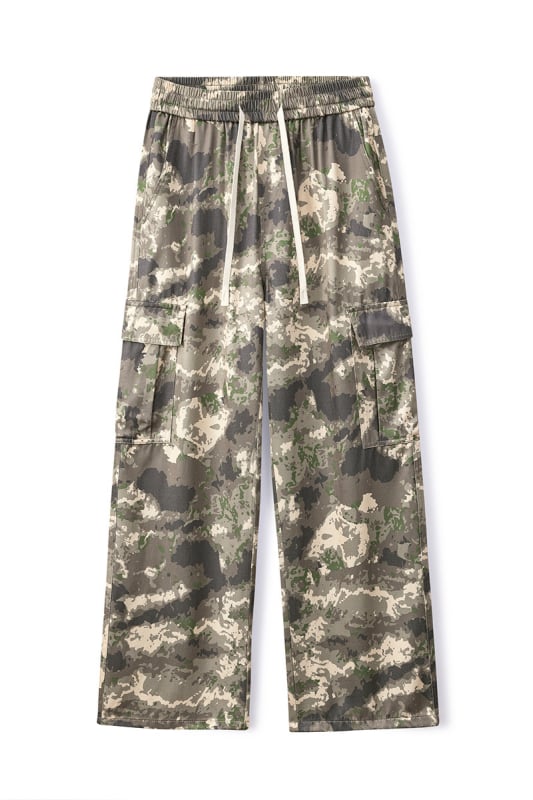 Мъжки камуфлажни панталони с прави крачоли, средна талия, лека дишаща смес Lyocell-полиестер-памук, множество джобове