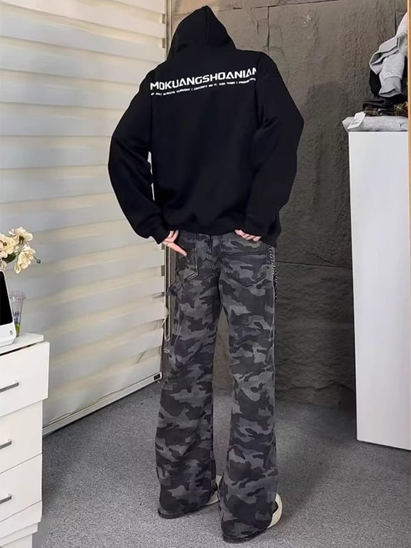 Kamuflaas džinsi, vaba lõikega, keskmise kõrgusega vöökoht, tõmblukk, 65% puuvill