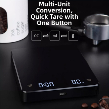 KC-2150C Dobíjacia kávová váha, rozsah 3 kg/0,1 g, elektronické meranie, napájanie USB alebo AA batériami, multifunkčná kuchynská váha