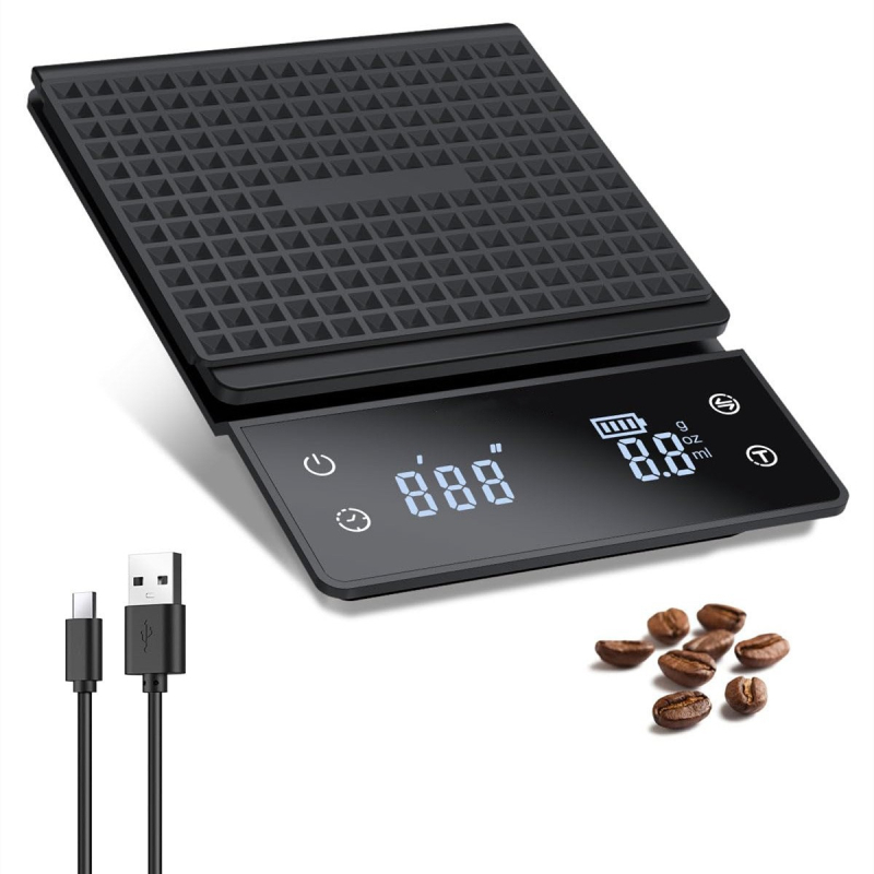 Skeller SKL-K09 vaga za kavu s tajmerom – elektronička preciznost 0,1 g–3 kg, LED zaslon, napajanje baterijom/punjenjem
