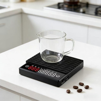 Везна за кафе с интелигентен таймер; електронно измерване; капацитет до 2 кг; вградена литиева батерия; мултифункционална.