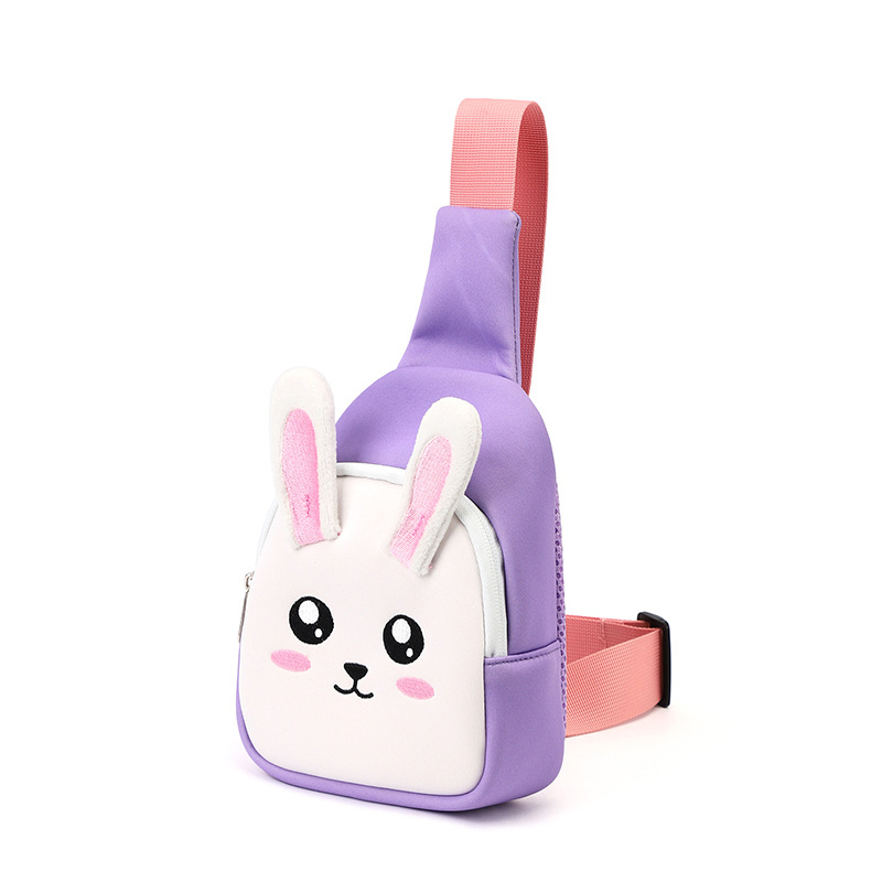 Unisex dječja lagana crossbody torba s motivom zeca, diving materijal, zatvarač, unutarnja džep sa zatvaračem
