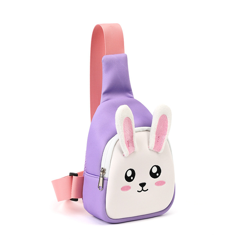 Unisex dječja lagana crossbody torba s motivom zeca, diving materijal, zatvarač, unutarnja džep sa zatvaračem