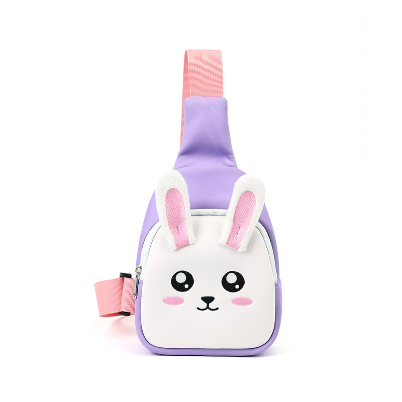 Unisex dječja lagana crossbody torba s motivom zeca, diving materijal, zatvarač, unutarnja džep sa zatvaračem