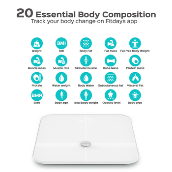 Icomon FI300WB везни за измерване на телесни мазнини — закалено стъкло, електродни сензори, тест за телесни мазнини и вода, обхват на тегло 5-180 кг