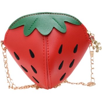 Dječja crossbody torba s uzorkom jagode, PU koža, zatvarač, mala kapaciteta, ispis logotipa