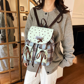 Детска раница с панделка (уличен стил, нейлон, магнитно закопчаване, джоб за мобилен телефон, вътрешен джоб)