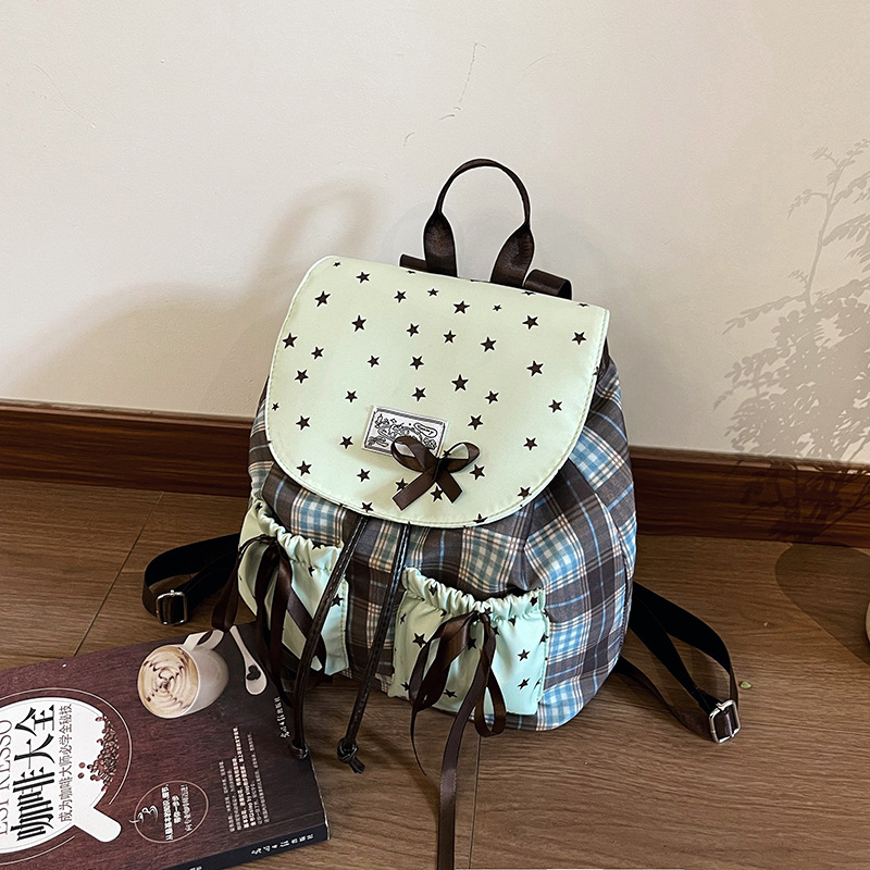 Детска раница с панделка (уличен стил, нейлон, магнитно закопчаване, джоб за мобилен телефон, вътрешен джоб)