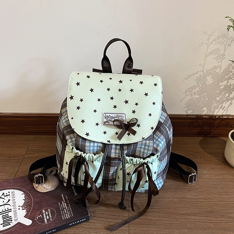 Детска раница с панделка (уличен стил, нейлон, магнитно закопчаване, джоб за мобилен телефон, вътрешен джоб)