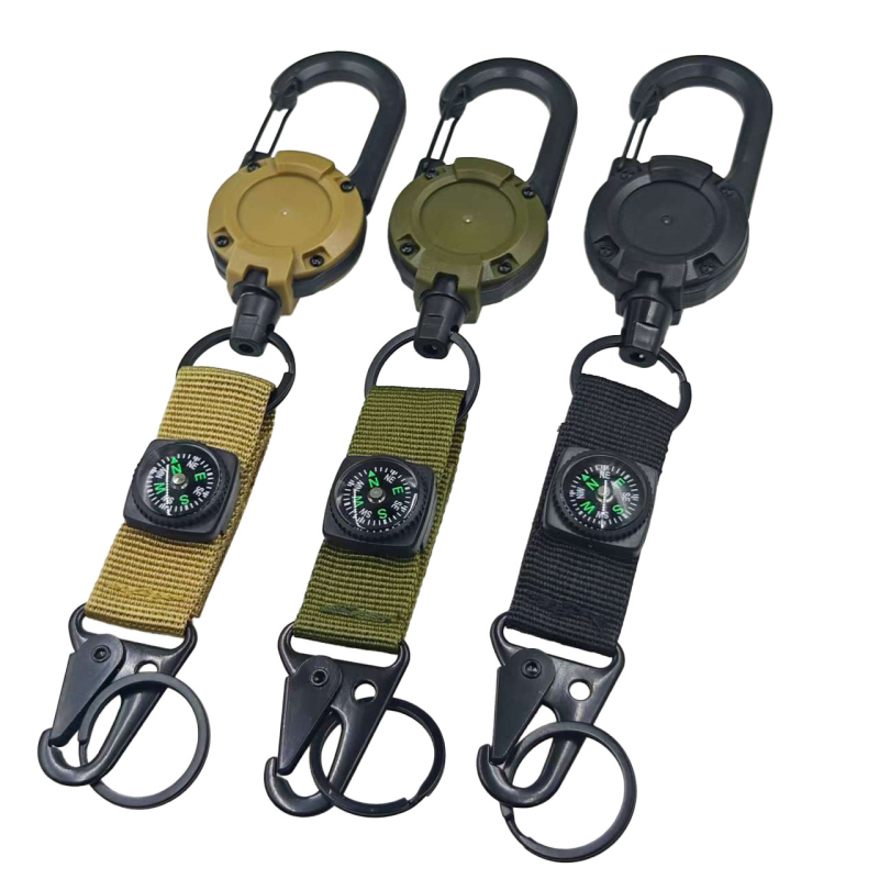 Izvlačni karabiner ključić s čeličnim užetom, ABS plast, maksimalno opterećenje 30 g, prilagodljiv, kopča s kompasom