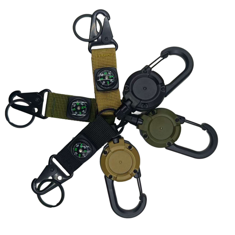 Izvlačni karabiner ključić s čeličnim užetom, ABS plast, maksimalno opterećenje 30 g, prilagodljiv, kopča s kompasom