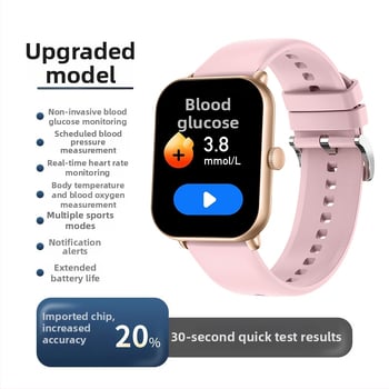 Έξυπνο ρολόι με μη επεμβατικό έλεγχο γλυκόζης αίματος, μέτρηση αρτηριακής πίεσης, σφυγμού και θερμοκρασίας; μαγνητική φόρτιση.