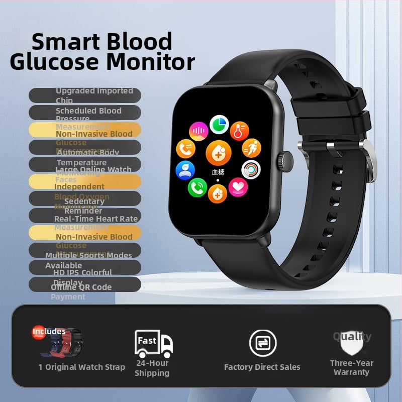 Έξυπνο ρολόι με μη επεμβατικό έλεγχο γλυκόζης αίματος, μέτρηση αρτηριακής πίεσης, σφυγμού και θερμοκρασίας; μαγνητική φόρτιση.