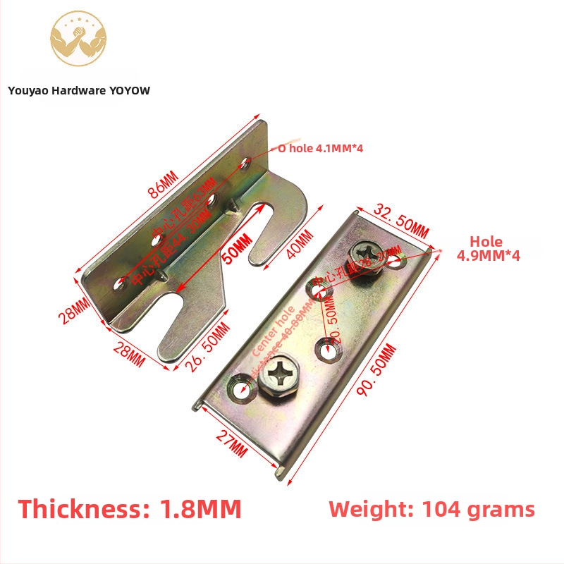 Conector hardware colț pat – Youyao, stil minimalist, stampare, material oțel laminat la rece, model 86-28-1.8mm