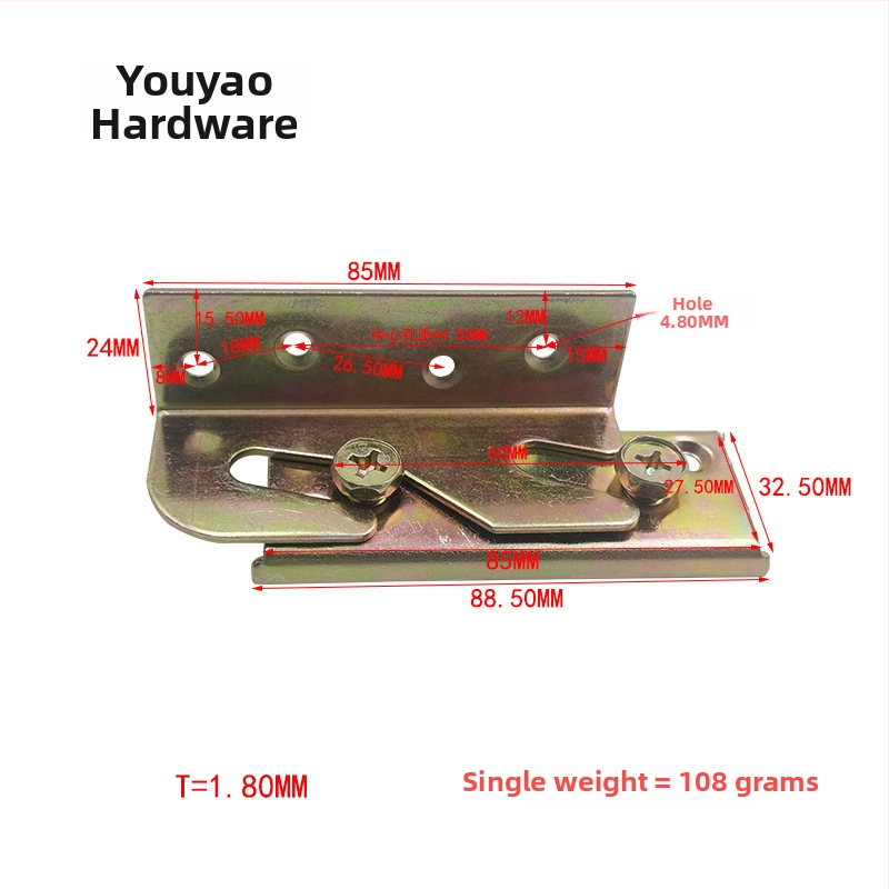 Conector hardware colț pat – Youyao, stil minimalist, stampare, material oțel laminat la rece, model 86-28-1.8mm