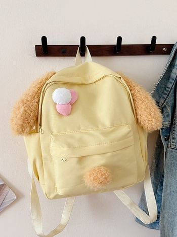 Детска плюшена раничка за деца с дълги уши, двойни презрамки, уличен стил, Oxford плат, цип, подплата от полиестер