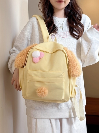 Детска плюшена раничка за деца с дълги уши, двойни презрамки, уличен стил, Oxford плат, цип, подплата от полиестер