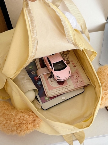 Детска плюшена раничка за деца с дълги уши, двойни презрамки, уличен стил, Oxford плат, цип, подплата от полиестер