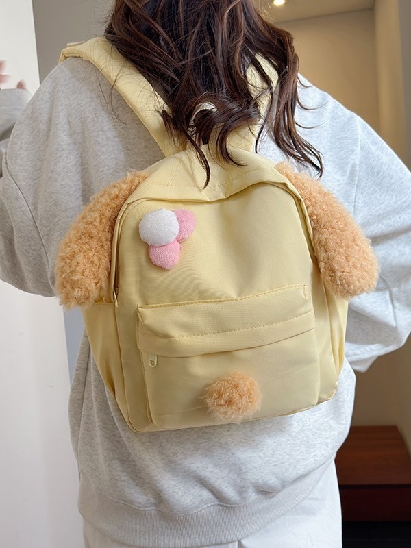 Детска плюшена раничка за деца с дълги уши, двойни презрамки, уличен стил, Oxford плат, цип, подплата от полиестер