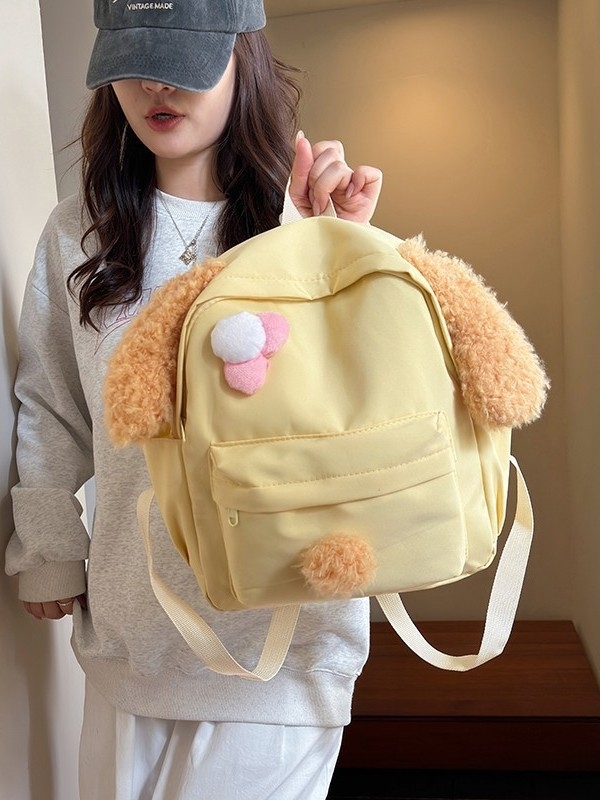 Детска плюшена раничка за деца с дълги уши, двойни презрамки, уличен стил, Oxford плат, цип, подплата от полиестер