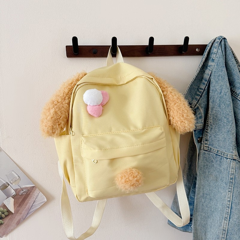 Детска плюшена раничка за деца с дълги уши, двойни презрамки, уличен стил, Oxford плат, цип, подплата от полиестер