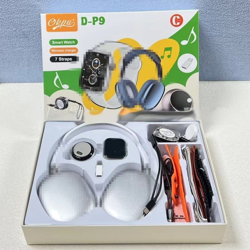 Ceas inteligent D-P9 cu apel Bluetooth și cască P9 — monitorizarea ritmului cardiac, tensiunii arteriale și oxigenării sângelui; monitorizarea somnului; autonomie baterie 7–14 zile