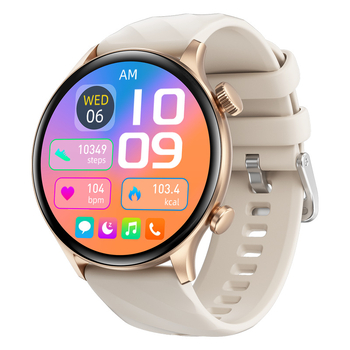 Smartwatch cu ecran IPS rotund, apel Bluetooth, monitorizare sănătate și sport, măsurare ritm cardiac, tensiune arterială și saturație, monitorizare somn, autonomie baterie 7–14 zile