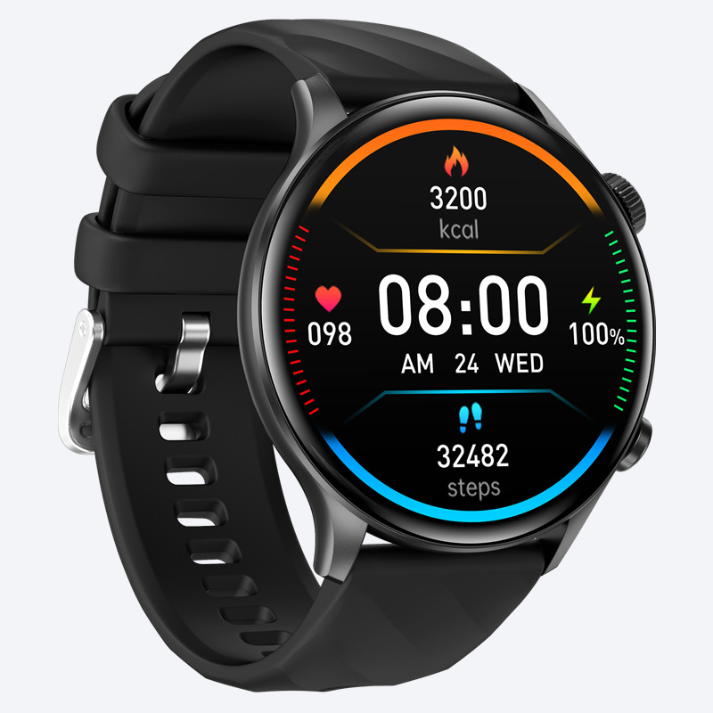 Smartwatch cu ecran IPS rotund, apel Bluetooth, monitorizare sănătate și sport, măsurare ritm cardiac, tensiune arterială și saturație, monitorizare somn, autonomie baterie 7–14 zile