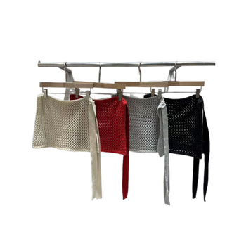 Fustă mini tricotată cu decupaje și design în straturi cu șnur, model 3D, acril material, croială strânsă