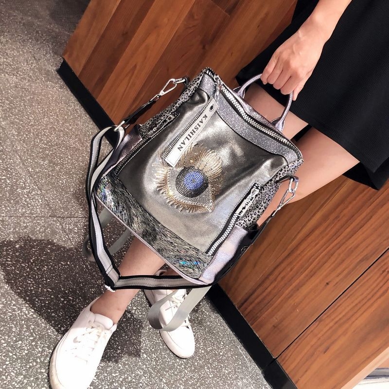 Ženski rhinestone ruksak od prave kože, svestran dvostruki dizajn, kapacitet ispod 20 L, koža, prozračan, vodootporan, protiv krađe, ergonomski stražnji panel.